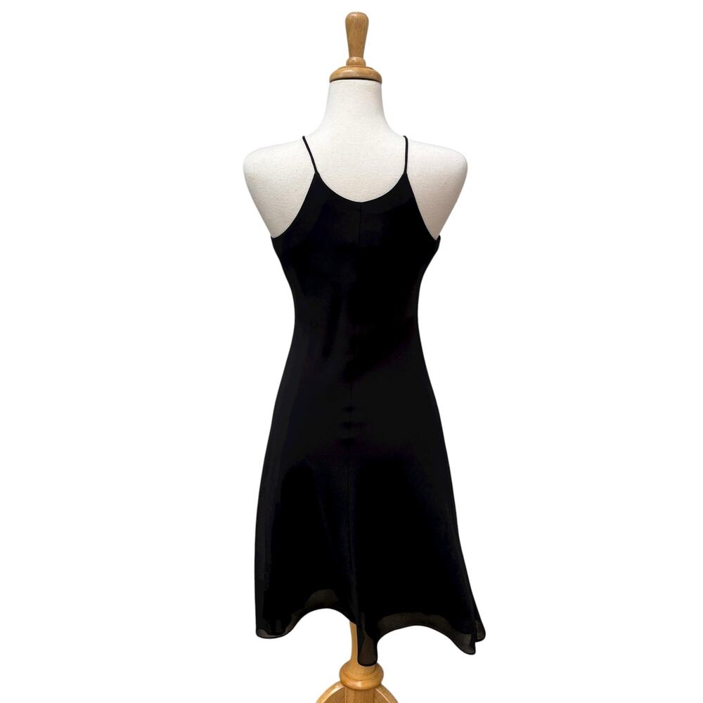 VTG Cachet Cocktail Dress 8 Black Silver Beaded Halter Midi Disco Whimsigoth Y2K - Picture 4 of 8